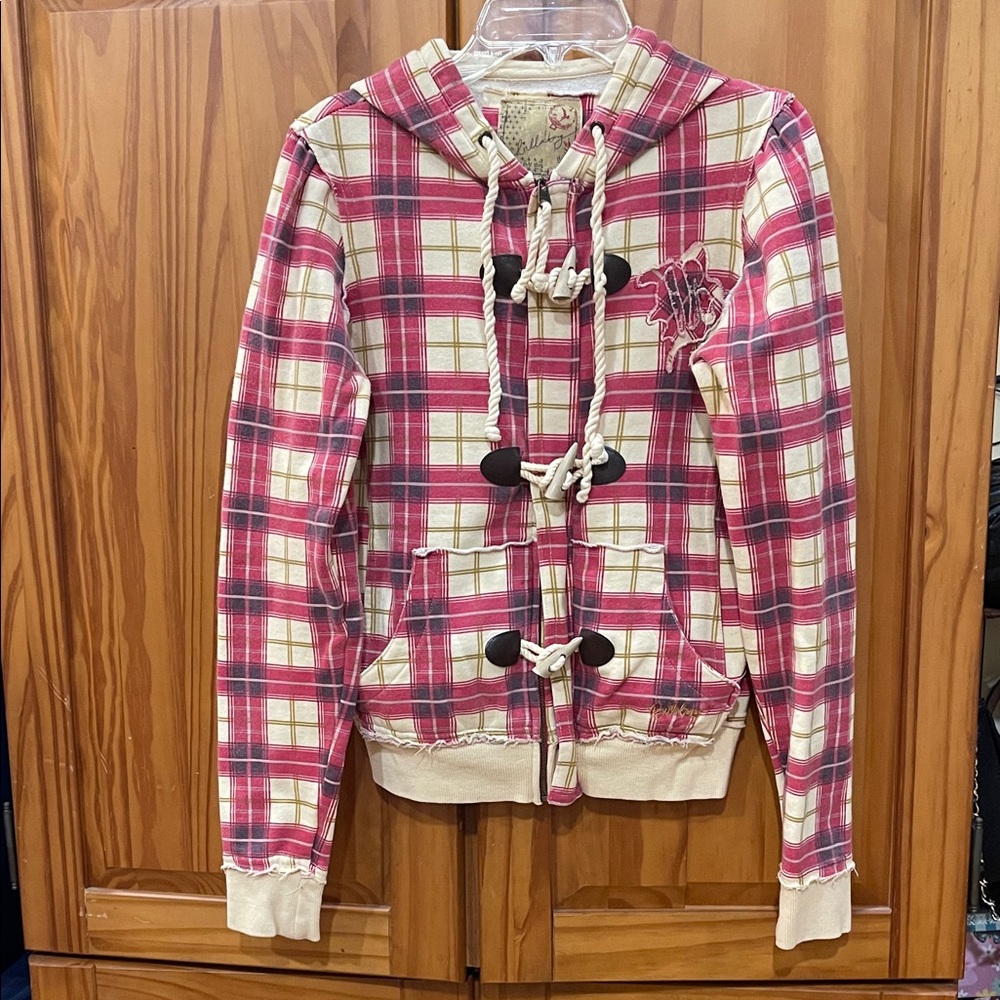 Y2K Billabong Red and Cream Plaid Hoodie~ Cool details